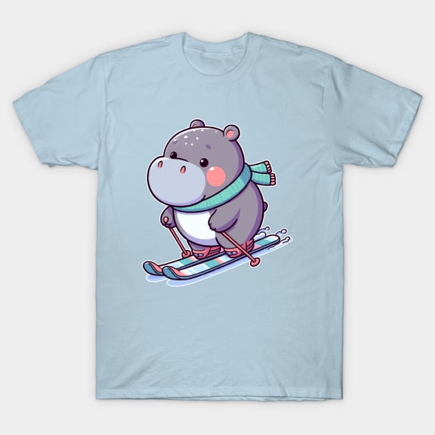 cute hippo skiing T-Shirt by fikriamrullah